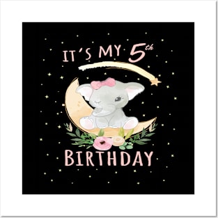It's My 5th Birthday Princess Girl 5 Years Old Elephant graphic Posters and Art